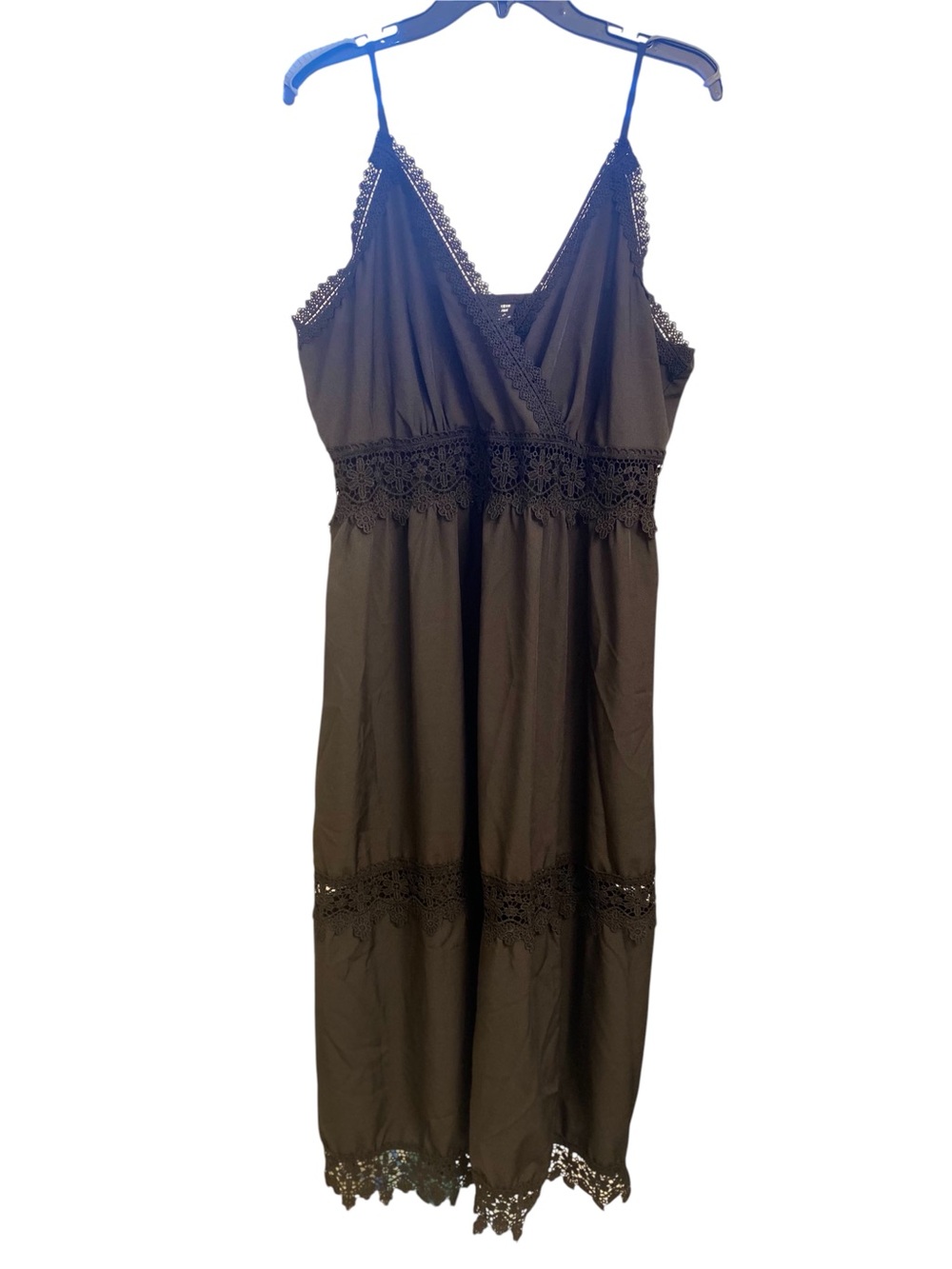 SHEIN Curve Black Lace-Trim Spaghetti Strap Maxi Dress